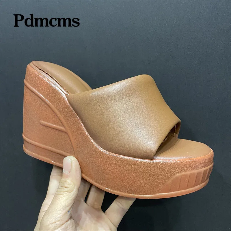 2025 Multicolor Mink Hair Slope Heel Thick Sole Slip on Round Toe One Step Wedge Platform Concise Style Slipper Heeled Sandals