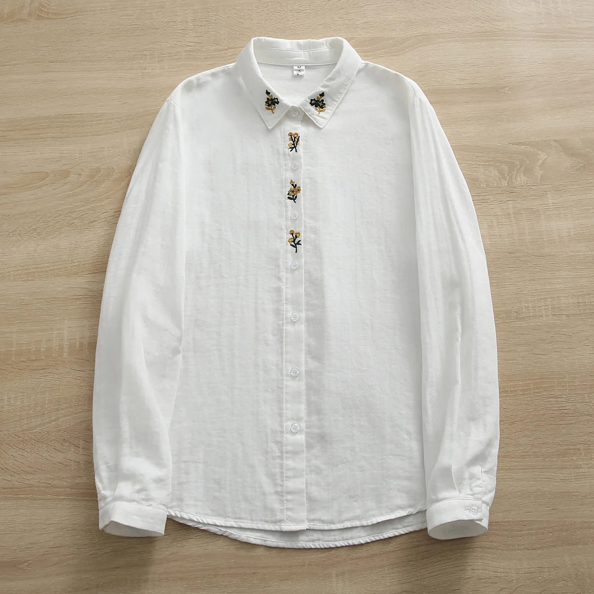 100% Cotton embroidery blouse 2025 women long sleeve shirt mori kei clothing Japanese lapel white basic shirts female tops