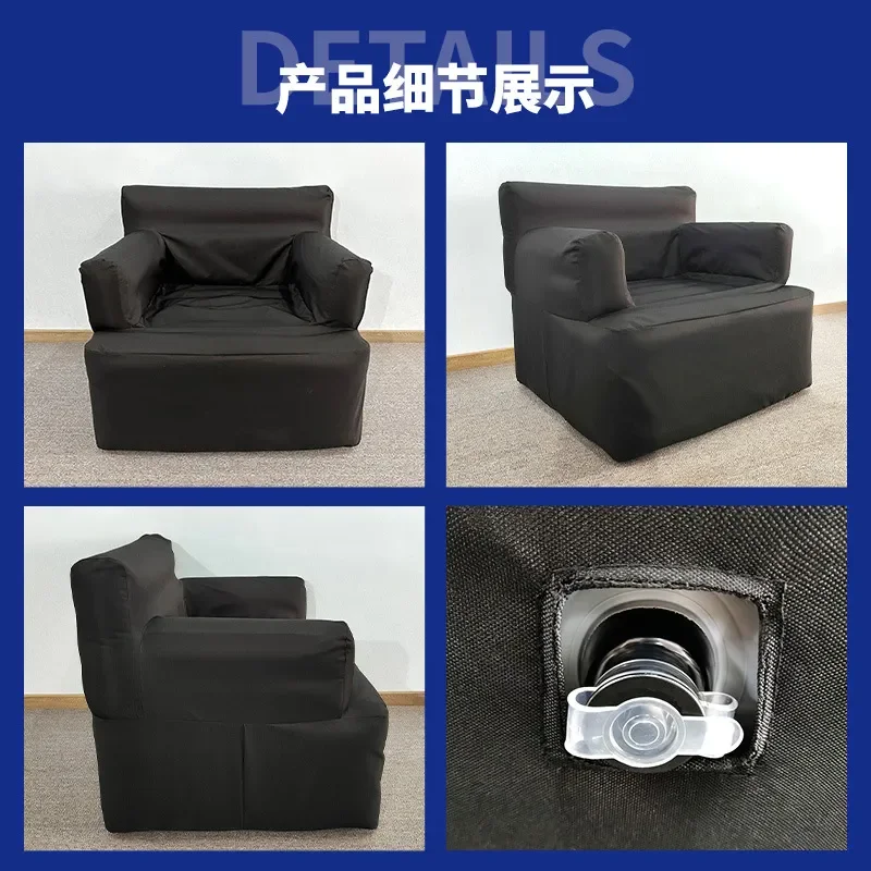 Portable Inflatable Sofa Black Fabric Cover Single Seater Leisure Air Couch for Outdoor Camping Garden Grass Home Use
