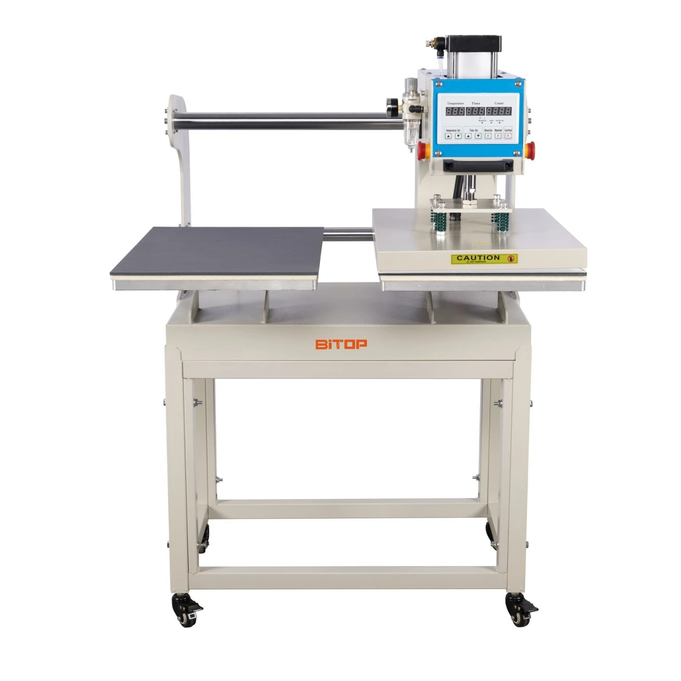 آلة نقل الضغط الحراري الهوائية شبه الأوتوماتيكية ذات المحطة المزدوجة والانزلاق 40 × 60 سم للملابس