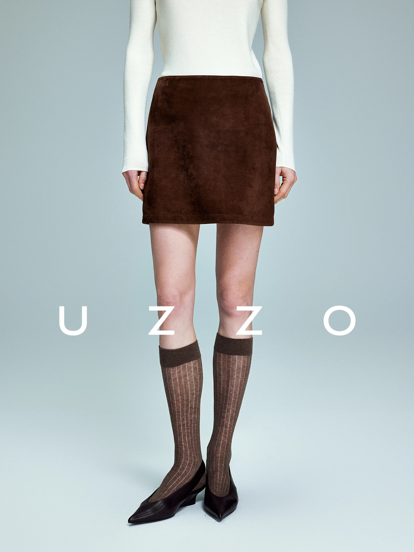 

Юбка UZZO из искусственной замши, А-силуэт, для повседневной носки, винтажная, с завышенной талией, под кожу ягненка, универсальная, осень-зима, тонкая текстура