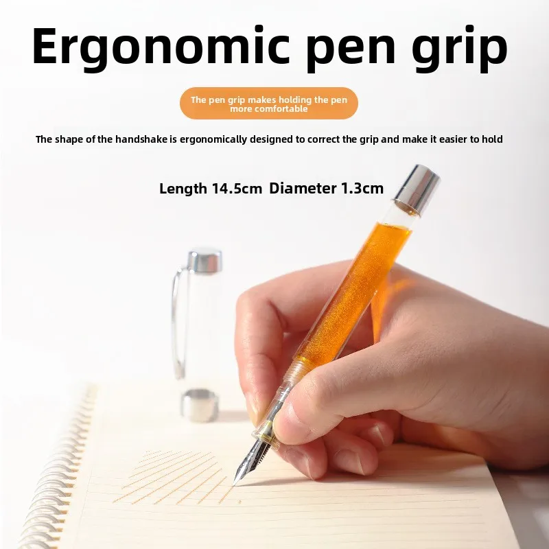 Transparent Demonstrator Fountain Pen EF/F/Bent Nib Refillable Tank for Glitter Colored InkStationery Office School Supples
