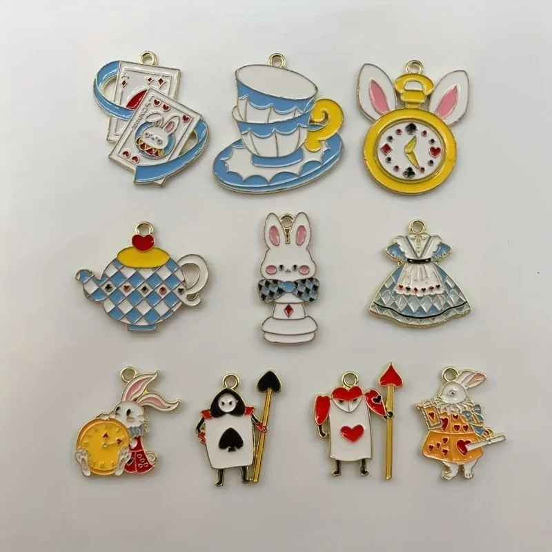 10pcs alloy oil drop charm cartoon rabbit teapot clock earring pendant DIY keychain necklace jewelry pendant necklace charm