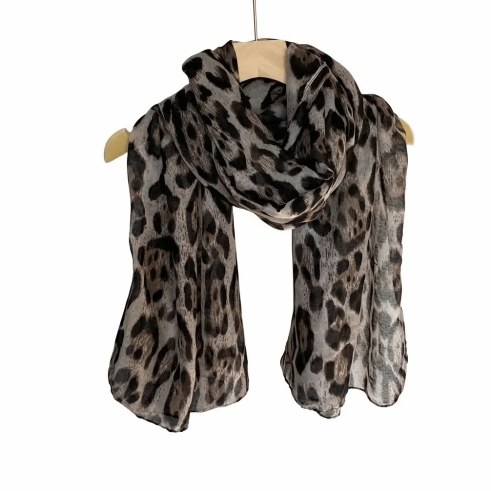 New Soft Leopard Print Scarf Big Size Thin Fabric Stoles Wrap Elegant Trendy Voile Headband Neckscarf Women Fashion