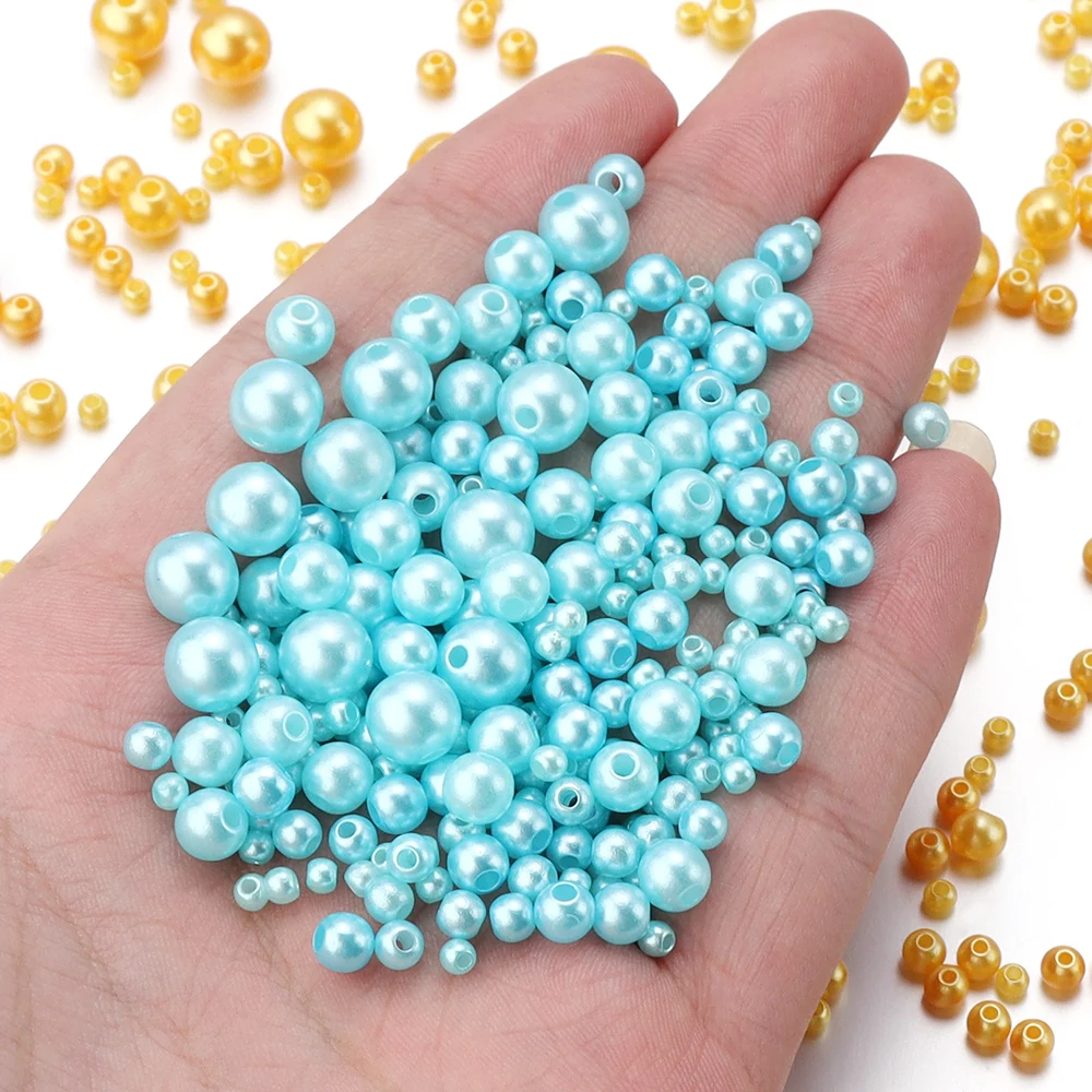 Hot Sale 3/4/5/6/8mm Perforated Mix Size 150 Pcs/Pack ABS Imitation Pearl Solid Color Plastic Bead Material Clothing Shoes