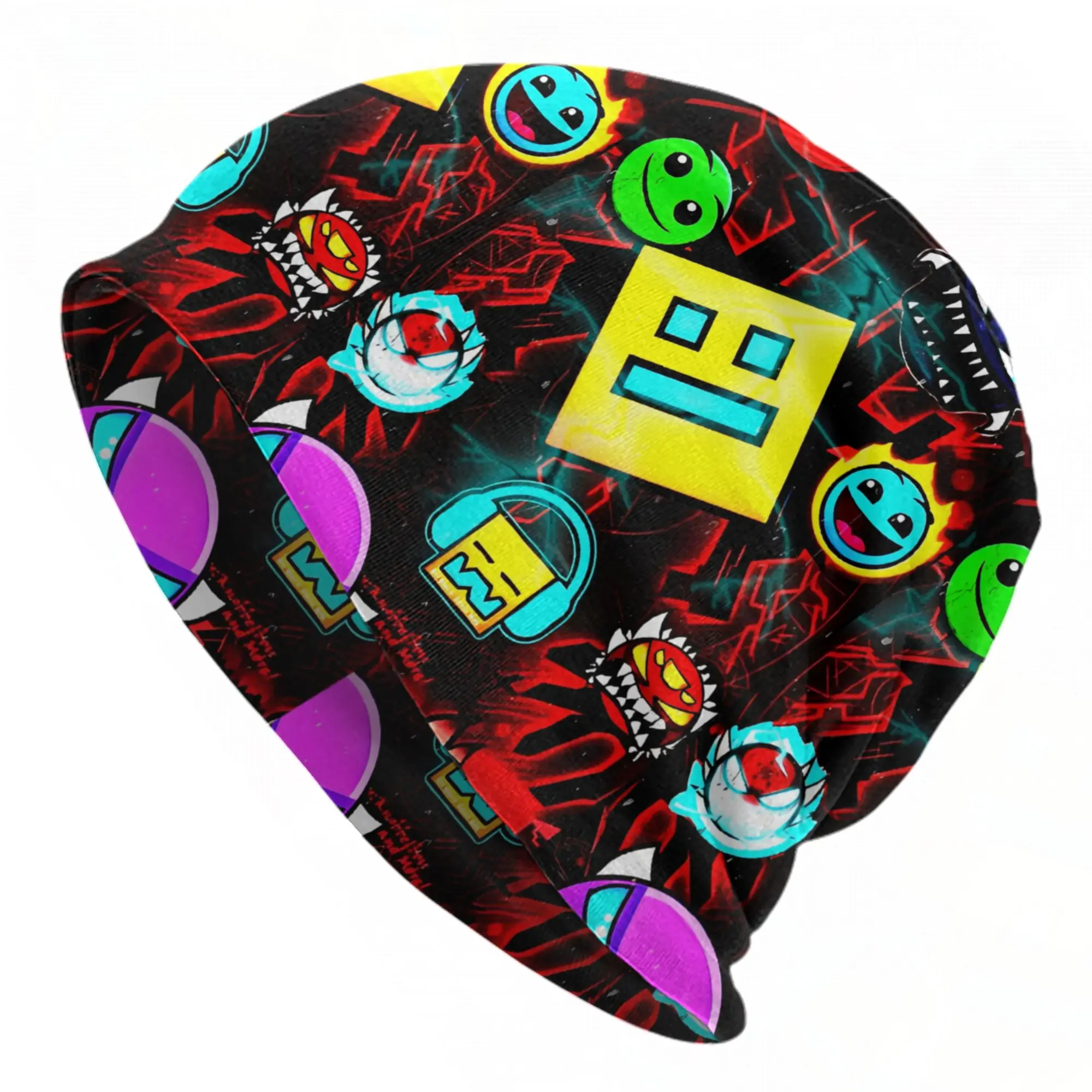 Geometry Dash Runner Game Bonnet Hat Autumn Winter Outdoor Skullies Beanies Hat Geometric Dash for Men Women Warm Dual-use Cap