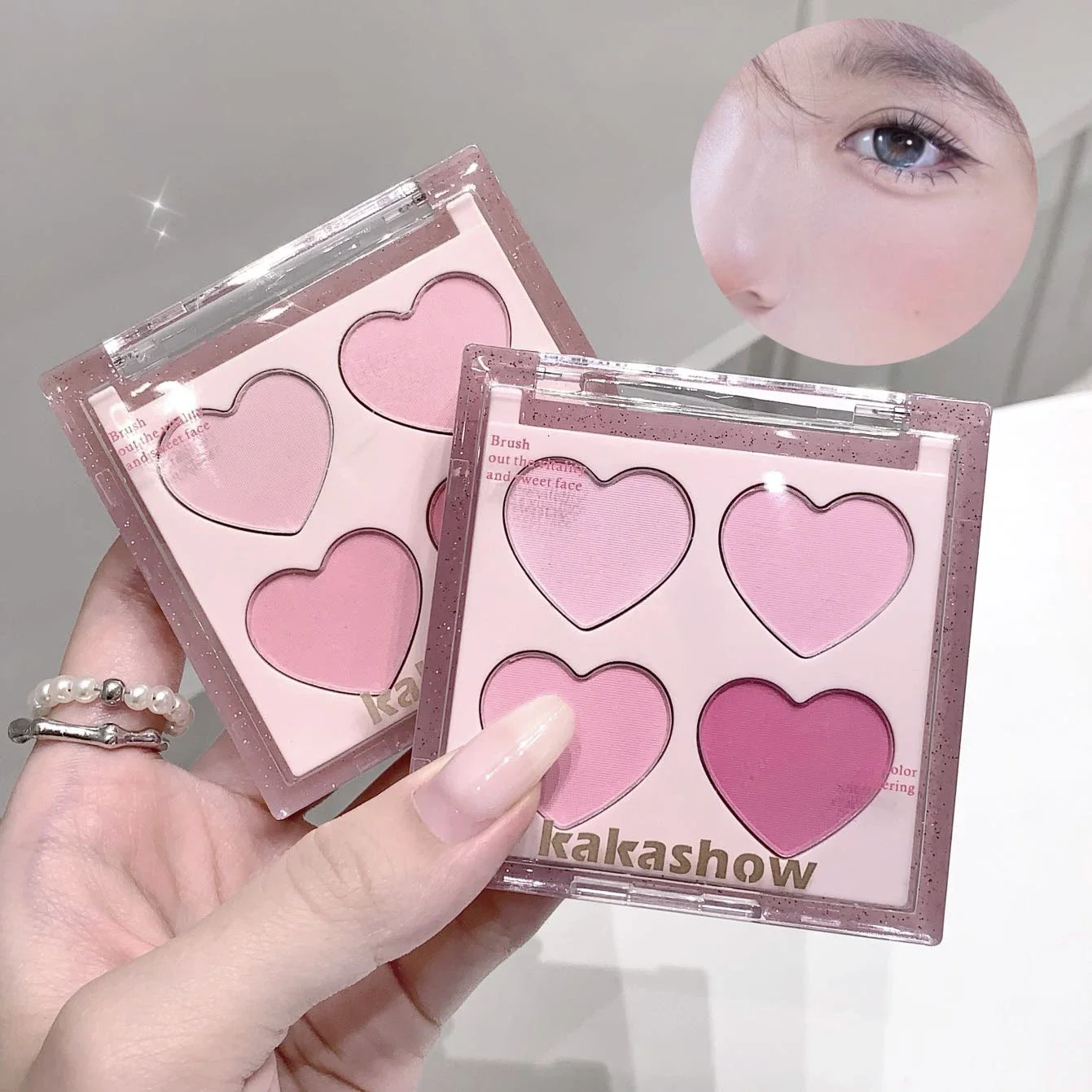 Love Shape 4 Color Blush Palette Natural Matte Face Blusher Cream Korean Facial Makeup Rouge Cheek Tint Pink Peach Blush Powder