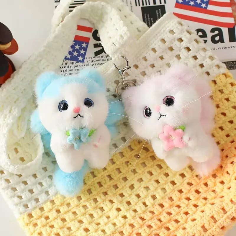 Cartoon Cat Blue Pink Plush Doll Stuffed Toys Keychain 12CM
