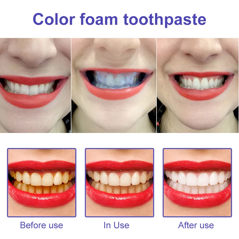 V34 Pro Smile Removal placca Stain Purple Corrector dentifricio sbiancante dentifricio smalto cura facile ridurre l'ingiallimento orale pulito