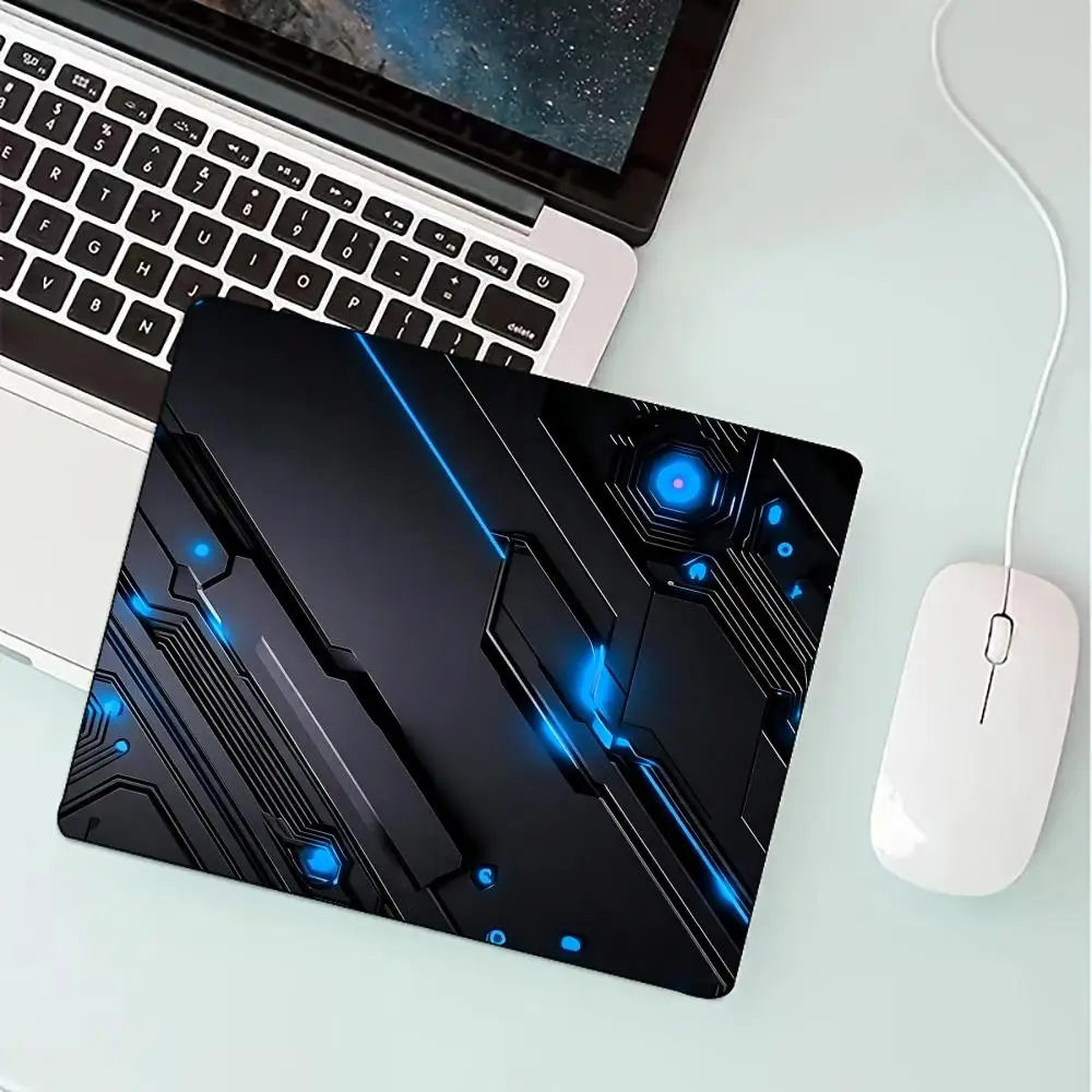 Blue Glowing Circuit Tech Pattern Square Mouse Pad Non Slip Rubber Desktop Mat For Home Office Laptop Gaming Sessions