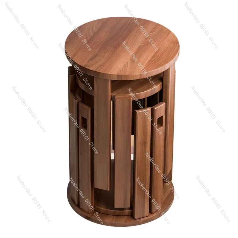 Stackable Stool, Wooden New Chinese-style Stackable Stool, Solid Wood Round Stool, Dining and Coffee Table for Household Use