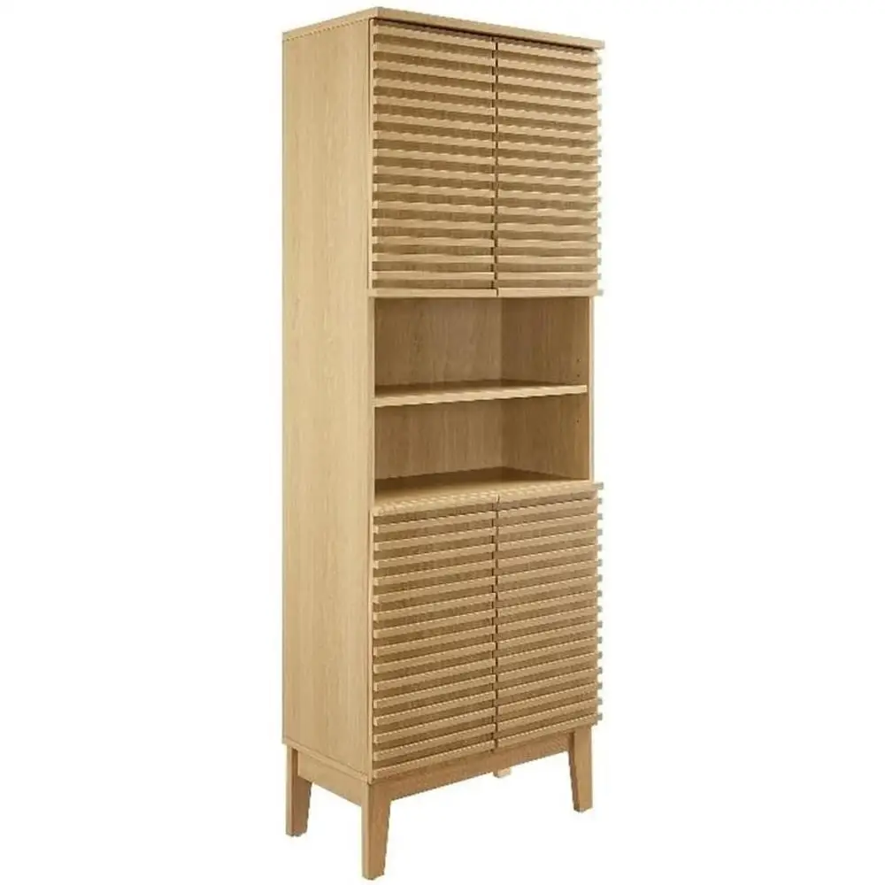 Tall Bathroom Storage Cabinet Freestanding Linen Tower with Open Shelves Soft Close Doors Towels and Essentials Modern