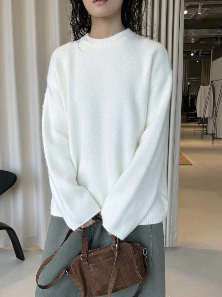 FANAN Koreaanse stijl breien trui voor vrouwen ronde hals lange mouw kantoor dame warme tops minimalisme 2025, winter nieuw