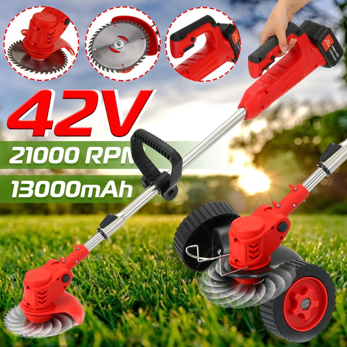 1880W ElectricityCordless Electric Lawn Adjustable Trimmer Efficient Garden Pruning Cutting Power Tools With 2 Lithium Battery