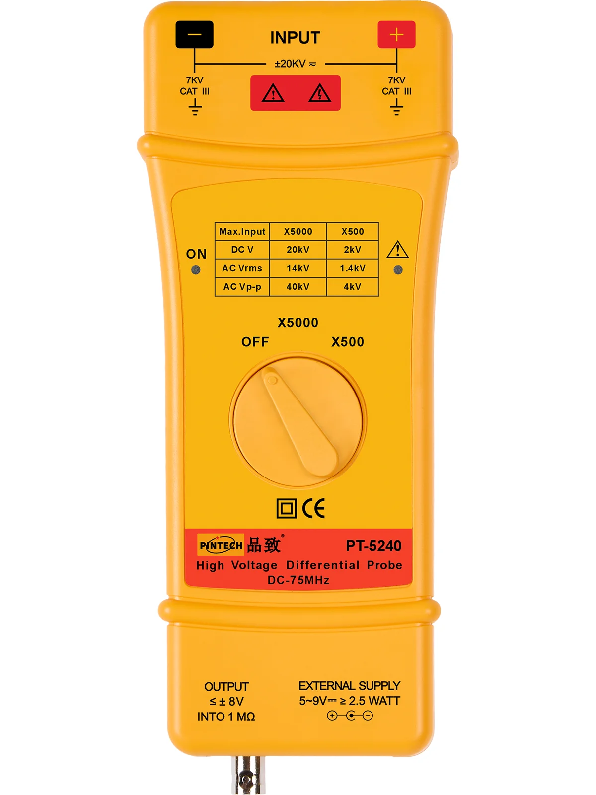 PINTECH PT-5240 High Voltage Differential Probe 40kV, 75MHz, 500X/5000X Attenuation Rate, Oscilloscope Probe Kit