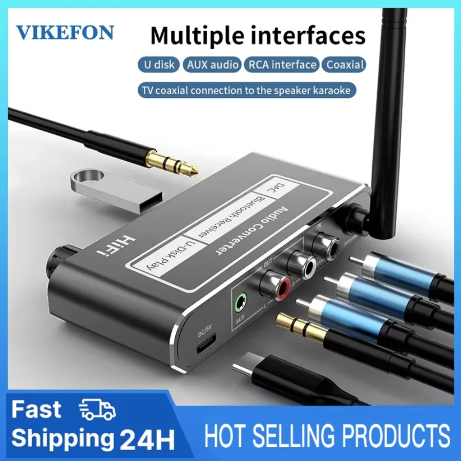 

2025 HIFI Bluetooth Audio Receiver DAC Coaxial Digital To Analog Converter 3.5mm AUX RCA Mic U-Disk Jack Stereo Wireless Adapter