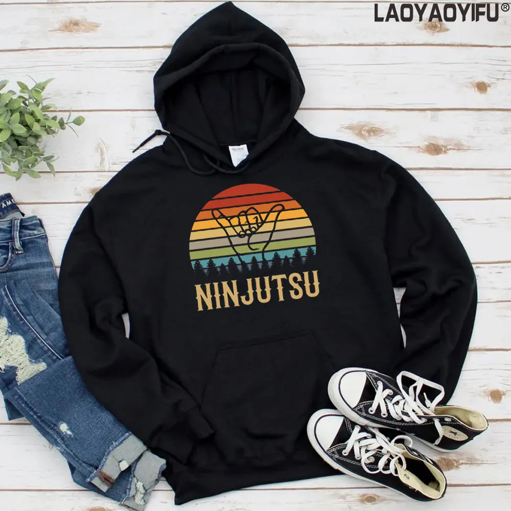 I Love Ninjutsu Man Warm Hoodie Japanese Ninja Autumn Winter Graphic Sweatshirt Vintage Martial Art Drop Shoulder Long Sleeve