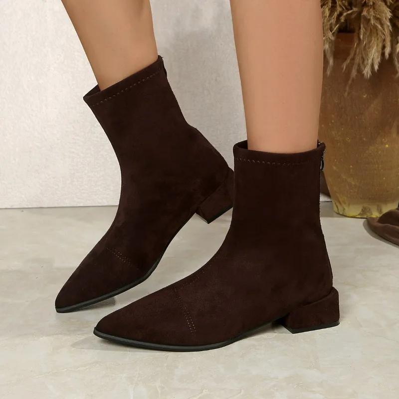 

Brand New Women's Casual Solid Color Suede Ankle Boots, Designer Autumn Style High-quality Chunky Heel Chelsea Boots Sizes 35-42