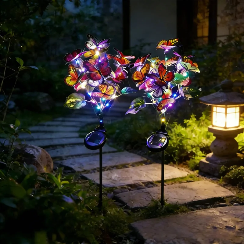 Solar Butterfly Flower Ground Lamp , Outdoor Solar Garden Lamp, Plastic Material, Great for Garden, Yard and Lawn Decoration