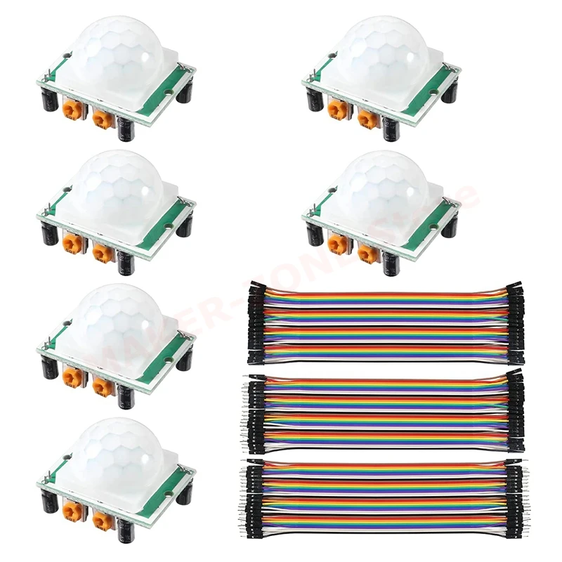 6pcs HC-SR501 PIR Motion IR Sensor Module Infrared Detector Module with 40pin Dupont Wires Kit