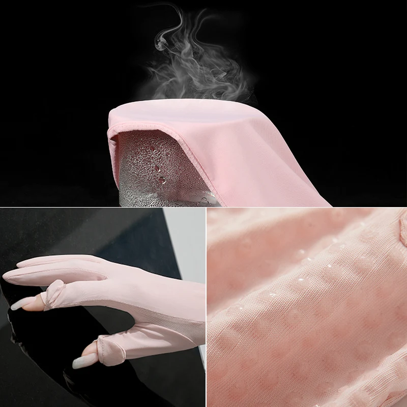 Summer Women Anti-UV Arm Sleeves Gloves Fashion Thin Fingertip Flip Touch Screen Ice Silk Mesh Cycling Driving Gloves for Female