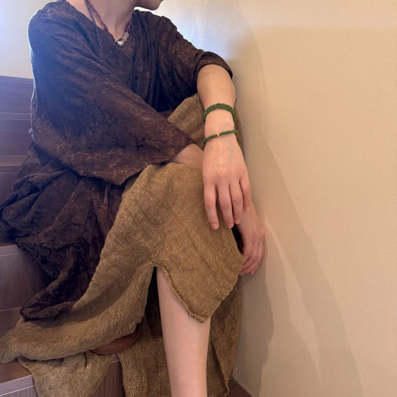 여성 라미 하이웨이스트 롱 맥시 스커트 가을 빈티지 스타일 루즈 맥시 스커트 캐주얼 한국식 A라인 스커트