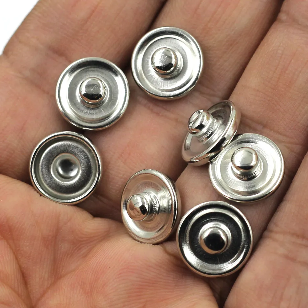 50Pcs Round Jean Snap Press Buttons Silver Tone Fit Charms Bracelets Bijoux Jewelry Marking 12mm Fit Cabochon 10mm