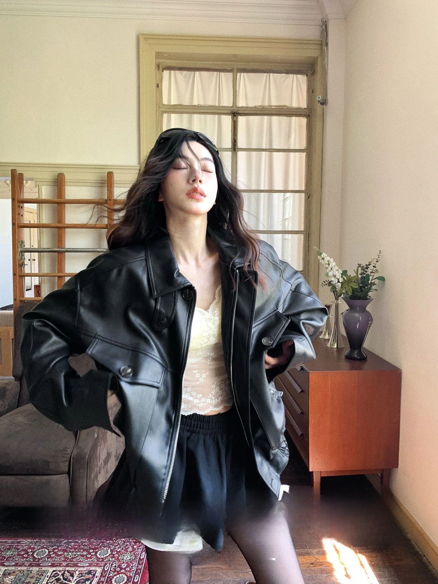 

Ретро-куртка в американском стиле с молнией, женская, из искусственной кожи, коллекция Coastal Road Poetry, осенняя модная верхняя одежда