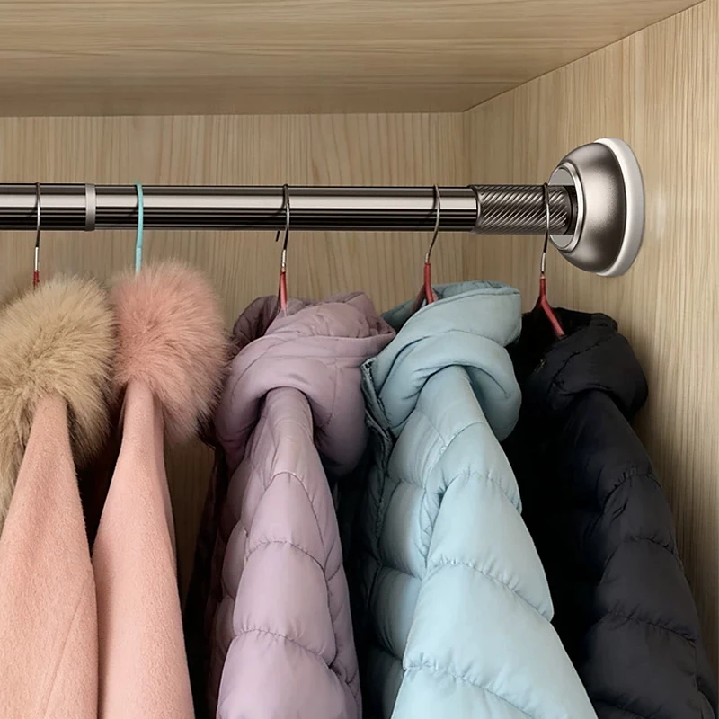 2pcs Retractable Rod for Wardrobe, Stainless Steel Hole-free Closet Wardrobe Support Rod Telescopic Clothing Rod for Bedroom