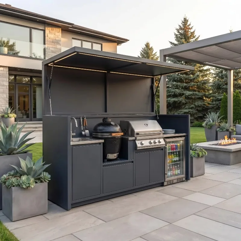 Moisture Proof Cool Colors Outdoor Kitchen BBQ Pod Bifold Doors 304 Stainless Shed Villa Custom