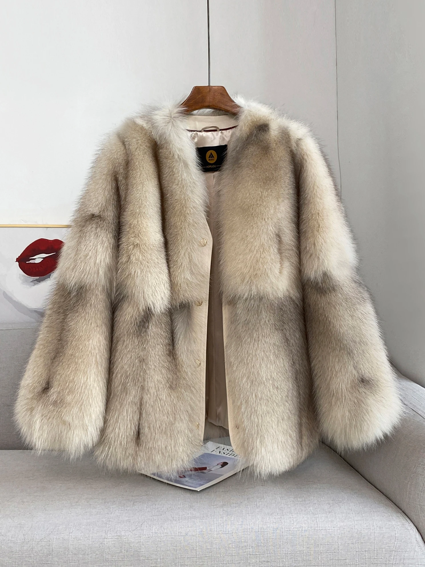 (Fox Beauty) New V-neck Light Luxury Fox Fur Grass Coat for Women