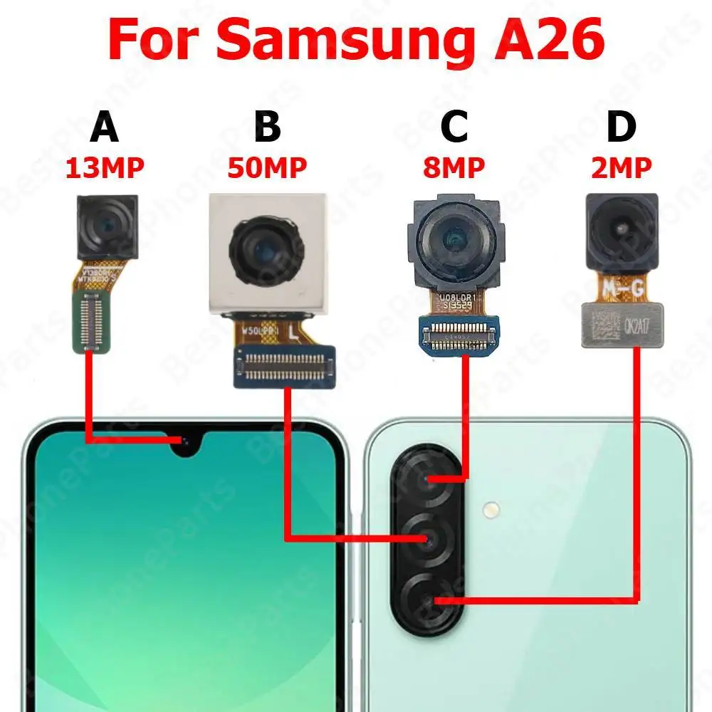 

Задняя передняя камера для Samsung A26 5G A266, передняя фронтальная камера для селфи, модуль задней камеры, запасные части для мобильного телефона