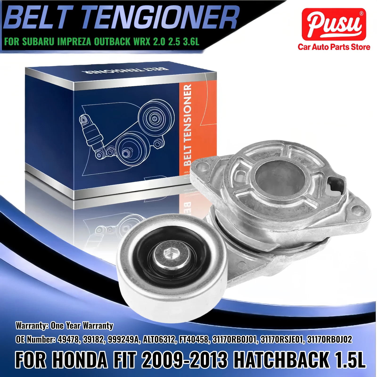 

Belt Tensioner with Pulley for 2009-2013 Honda Fit 1.5L | OE 31170RB0J01 | Repl 31170RSJE01, ALT06312, 39182