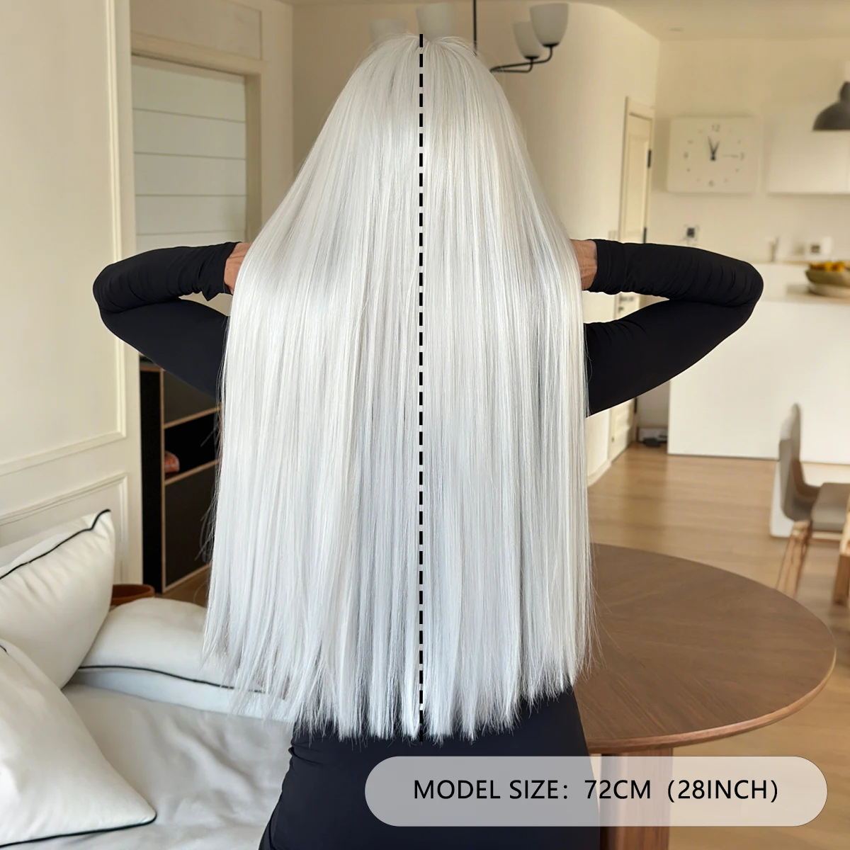7JHH WIGS Long Straight White Wig for Women High Density Synthetic Heat-Resistant Modest Fashion Wear and Go Wigs with Neat Bang - view 4