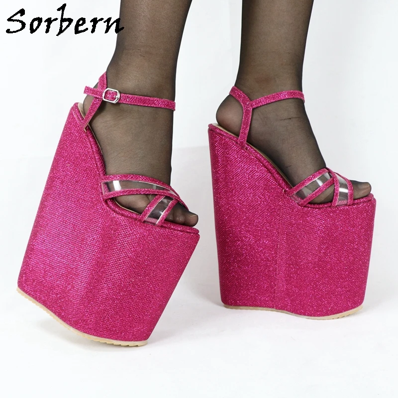 

Sorbern 25cm Wedge High Heel Sandals Women For Drag Queen Slingback Fetish Platform Cross Strap Glitter Shoe Custom Colors