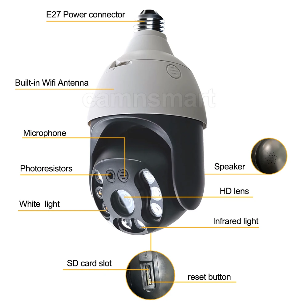 5MP Outdoor Wifi Camera Zoom Secur Cam Ptz Dome Speed Bulb Socket Smart Home YCC365PLUS Tuya App Bewegingsdetectie Twee manier Praten