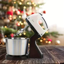 200 Watt Electric Countertop Kitchen Mixer, Whisk, Beater , Ounce Stainless Steel Bowl 7-Speed - Off-White
