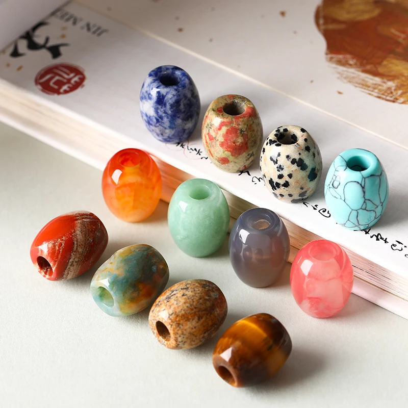 1 Stück Naturstein Rosa Quarz Achat Jaspis Fassförmige Perlen 16x18mm Großlochperle für DIY Schmuckherstellung Halsketten-Zubehör – Detail 1