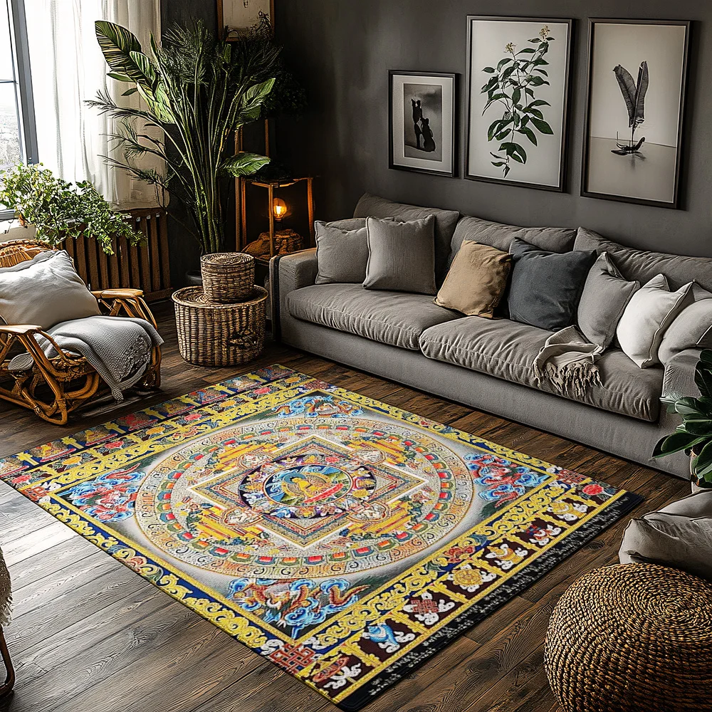 

Тибетский ковер с мандалой, молитвенный коврик, напольный коврик, персидский ковер, домашний декор, дзен-буддийский гобелен, гостиная, спальня, общежитие