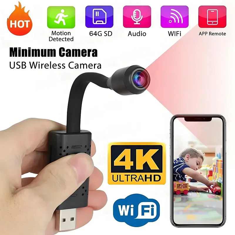 Mini 4K USB Surveillance WiFi Cameras Flexible Lens Cable Motion Detection Video Recorder Security Monitoring Camcorder 2026