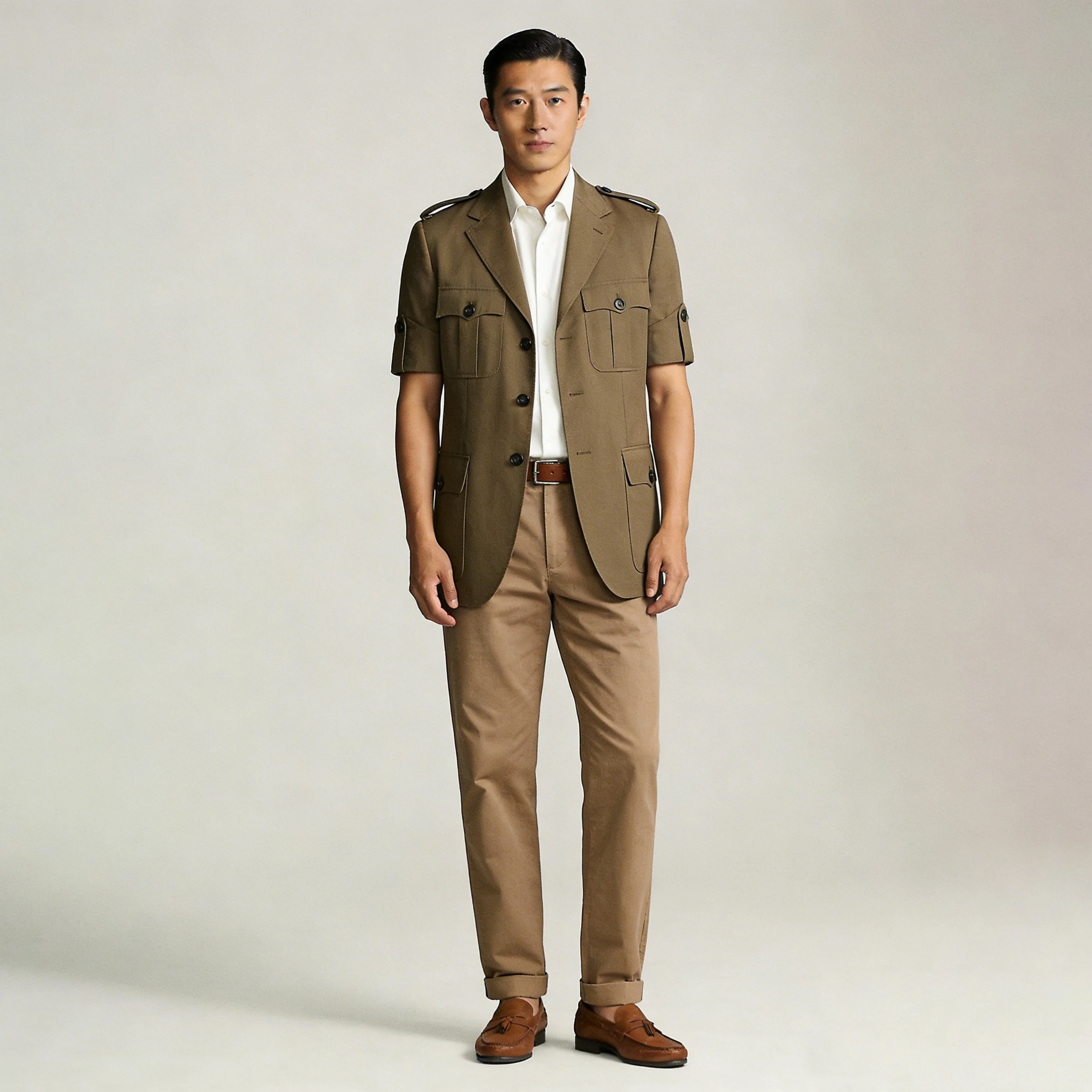 

Элегантный мужской костюм: пиджак с одной пуговицей и коротким рукавом, летний сафари-костюм, комплект из 2 предметов (пиджак и брюки)