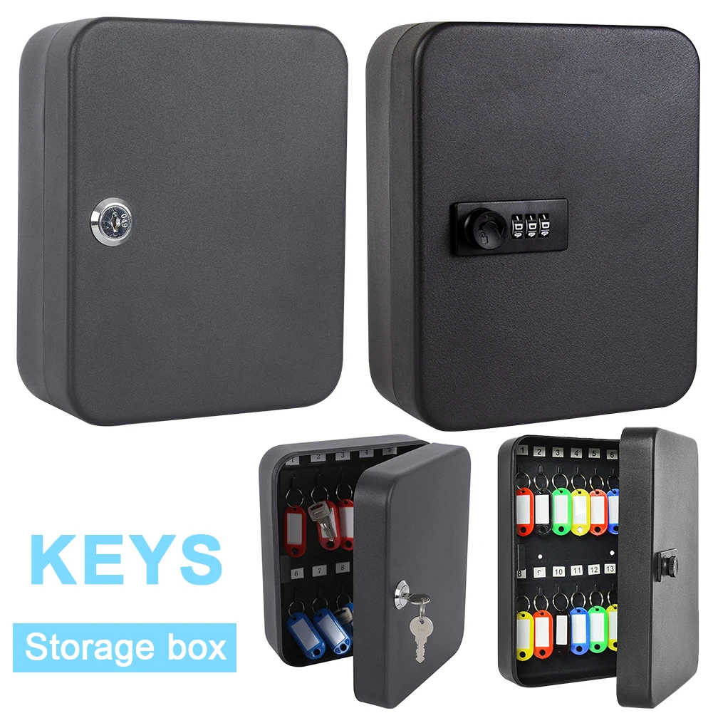 Wall Mount Key Cabinet Lock Box Combination Password Code/Key Security Box 20 Key Hooks Locking Key Storage Box for Home Office