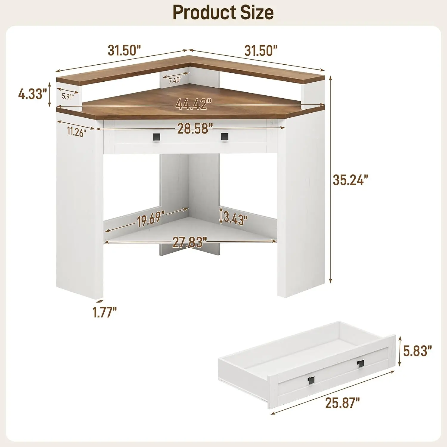 Small Corner Desk Triangle Computer Desk for Small Space Rustic White, Customized