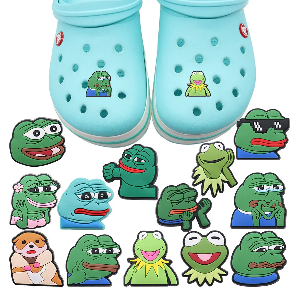 13PCS Sad Frog Funny PVC Children Shoe Charms Decorations DIY Shoes Buckle Accessories Fit Woman Kids Party Gift