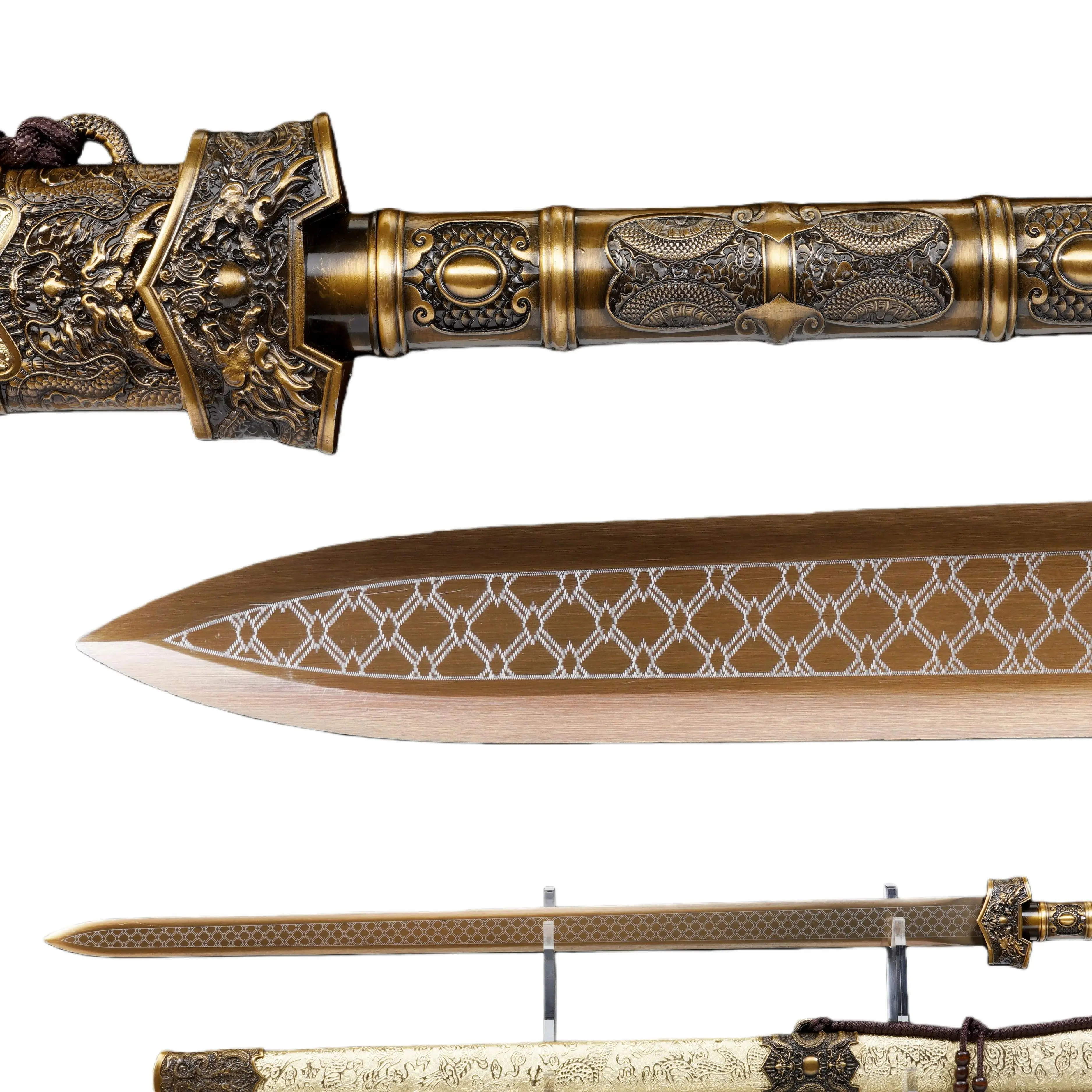 

Китайский золотой самурайский меч Катана, средневековая подготовка боев, коллекция любителей боевых искусств, острое лезвие Full Tang, подарок