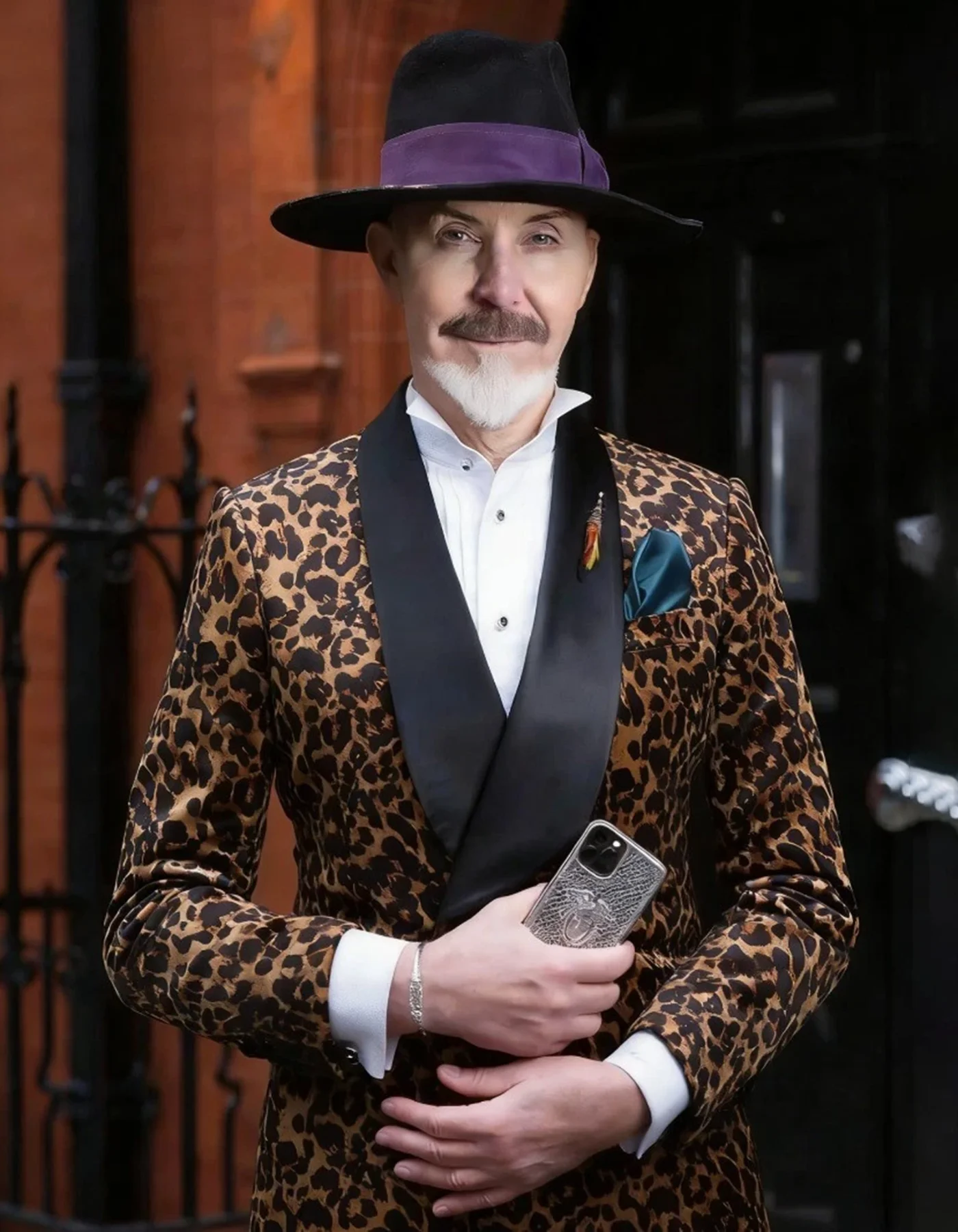 Customized Casual Men’s Spring Leopard Print Jacket 2 Piece Sets Business Black Fashion Shawl Lapel Double Breasted Party Suits