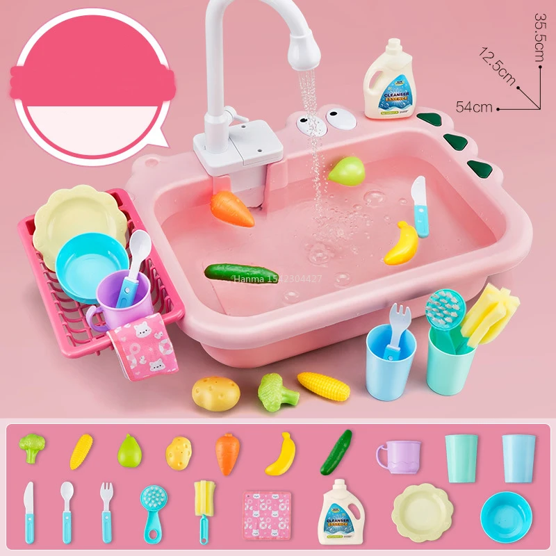 

Kitchen Sink Toys with Electric Faucet Play Kitchen Toy Water Play Pool Floating Fishing Toys Kids Role Play Dishwasher Toys