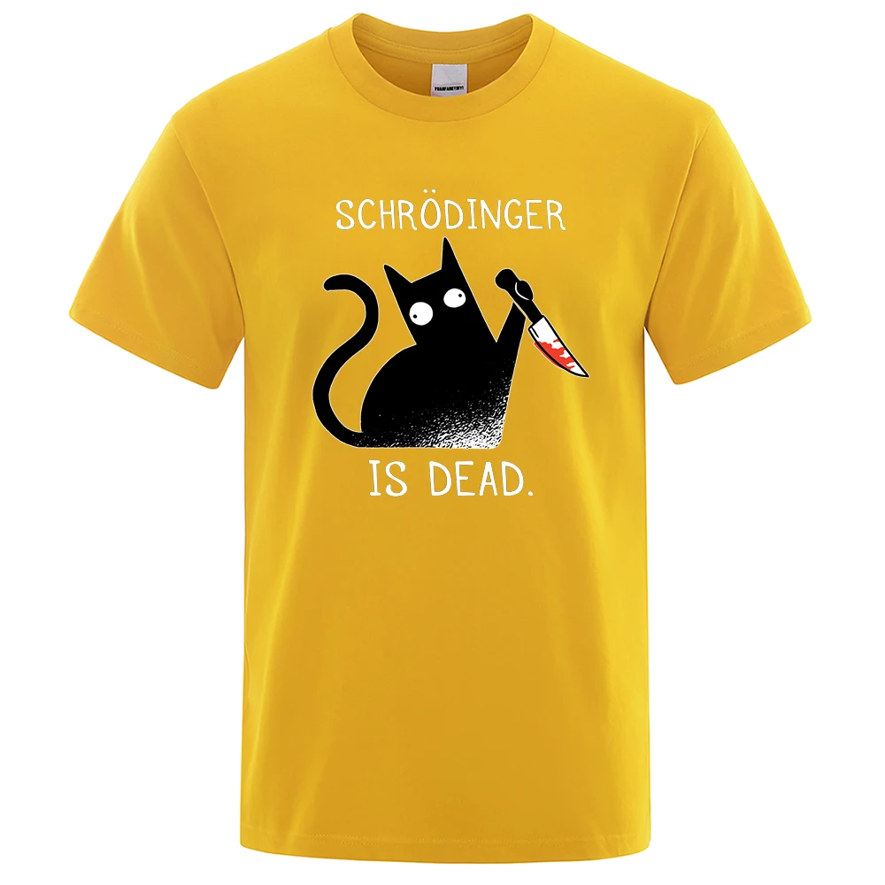 Schrodinger Is Dead Black Cat-Camiseta suave a la moda para hombre y mujer, camisetas de alta calidad, camisetas de gran tamaño, camisetas de calle de manga corta