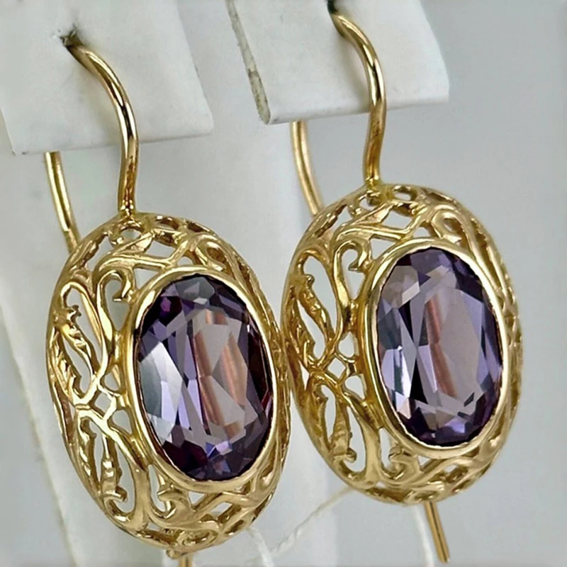 Huitan Luxury Drop Earrings for Engagement Opulent Gentle Women Accessories with Purple CZ Stylish Fashion Wedding Party Jewelry
