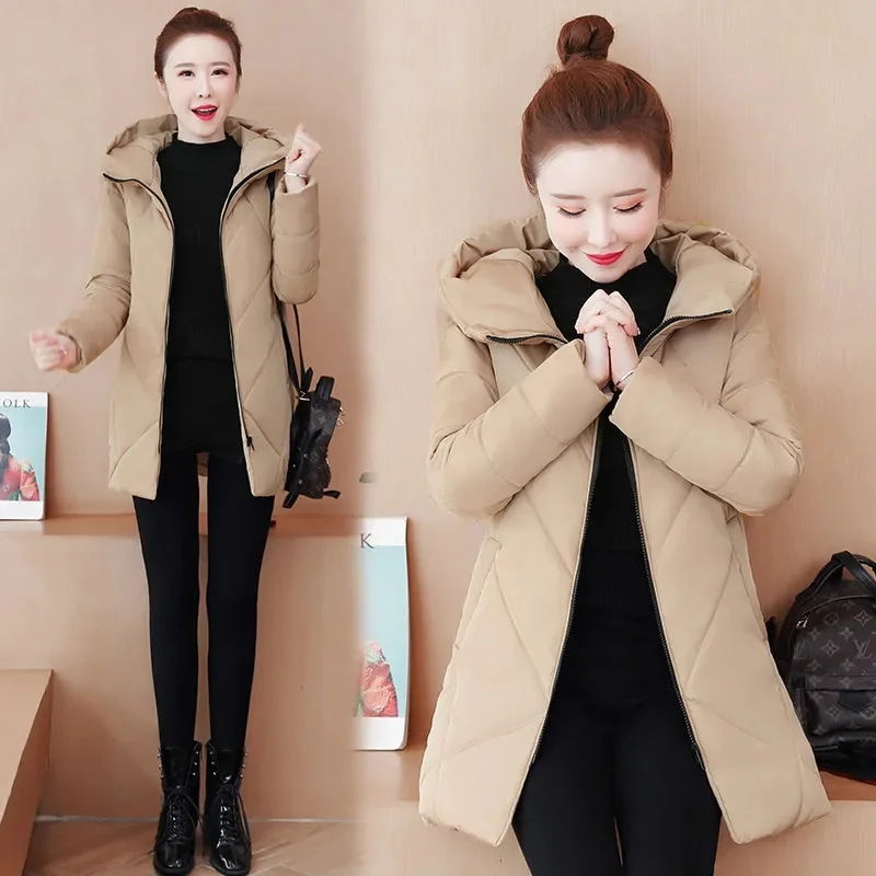 2024 New Winter Women Hooded Jacket Coats Long Parkas Female Down Cotton Overcoat Thick Warm Padded Windproof Casual Windbreaker